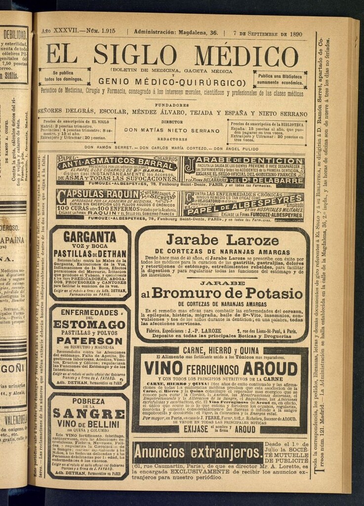 Miniatura de El Siglo Médico: boletín de medicina y gaceta médica del 7 de septiembre de 1890