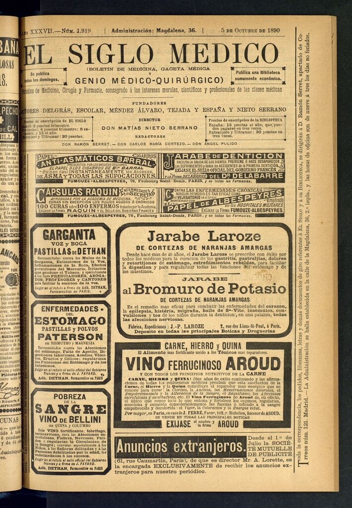 Miniatura de El Siglo Médico: boletín de medicina y gaceta médica del 5 de octubre de 1890