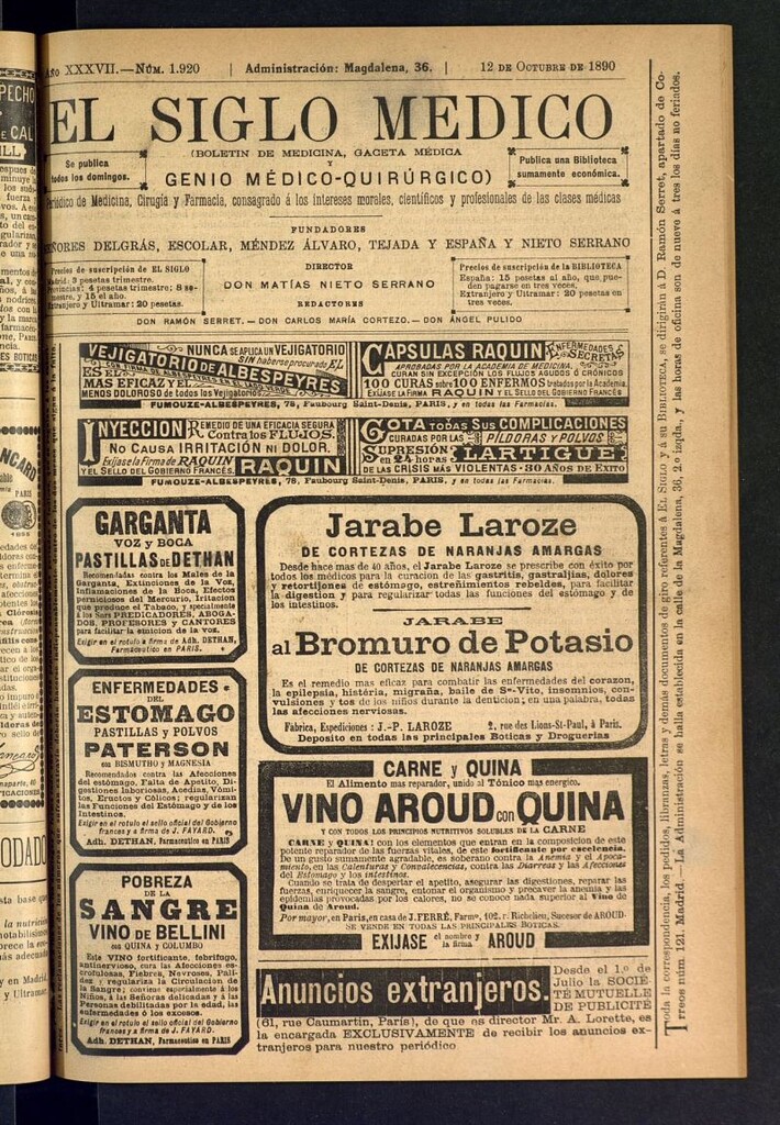 Miniatura de El Siglo Médico: boletín de medicina y gaceta médica del 12 de octubre de 1890