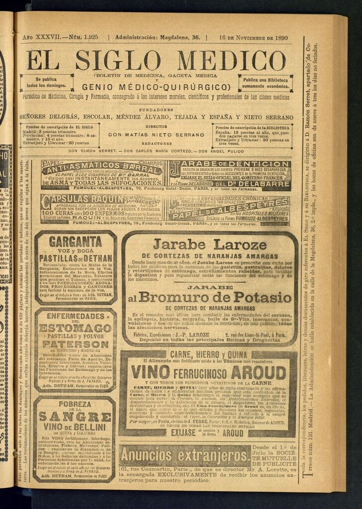 Miniatura de El Siglo Médico: boletín de medicina y gaceta médica del 16 de noviembre de 1890