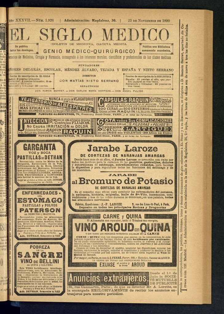 Miniatura de El Siglo Médico: boletín de medicina y gaceta médica del 23 de noviembre de 1890