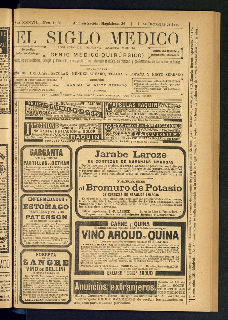 Miniatura de El Siglo Médico: boletín de medicina y gaceta médica del 7 de diciembre de 1890