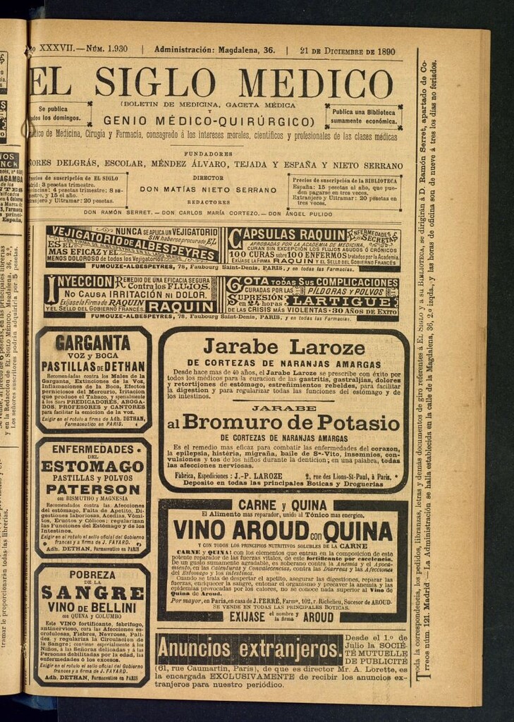 Miniatura de El Siglo Médico: boletín de medicina y gaceta médica del 21 de diciembre de 1890
