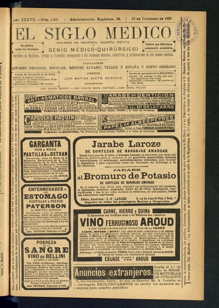 Miniatura de El Siglo Médico: boletín de medicina y gaceta médica del 28 de diciembre de 1890