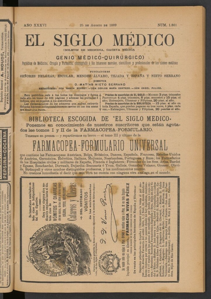 Miniatura de El Siglo Médico: boletín de medicina y gaceta médica del 25 de agosto de 1889