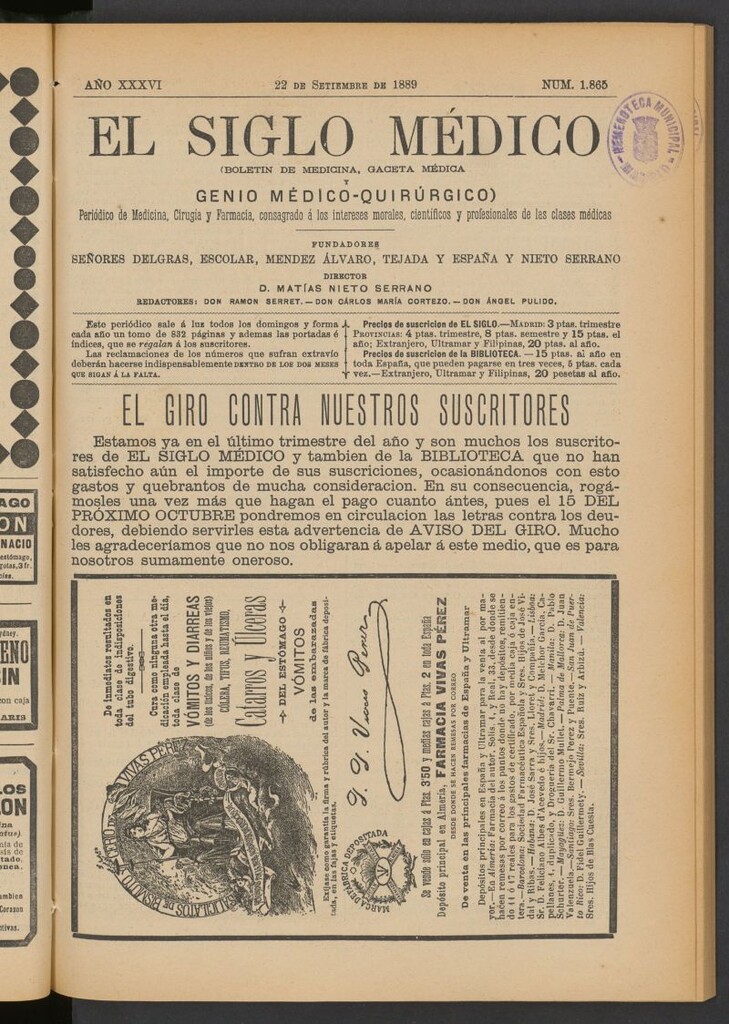 Miniatura de El Siglo Médico: boletín de medicina y gaceta médica del 22 de septiembre de 1889