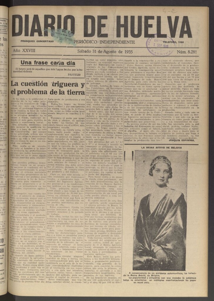 Miniatura de Diario de Huelva : periódico independiente del 31 de agosto de 1935