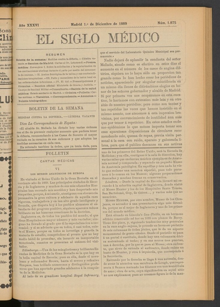 Miniatura de El Siglo Médico: boletín de medicina y gaceta médica del 1 de diciembre de 1889