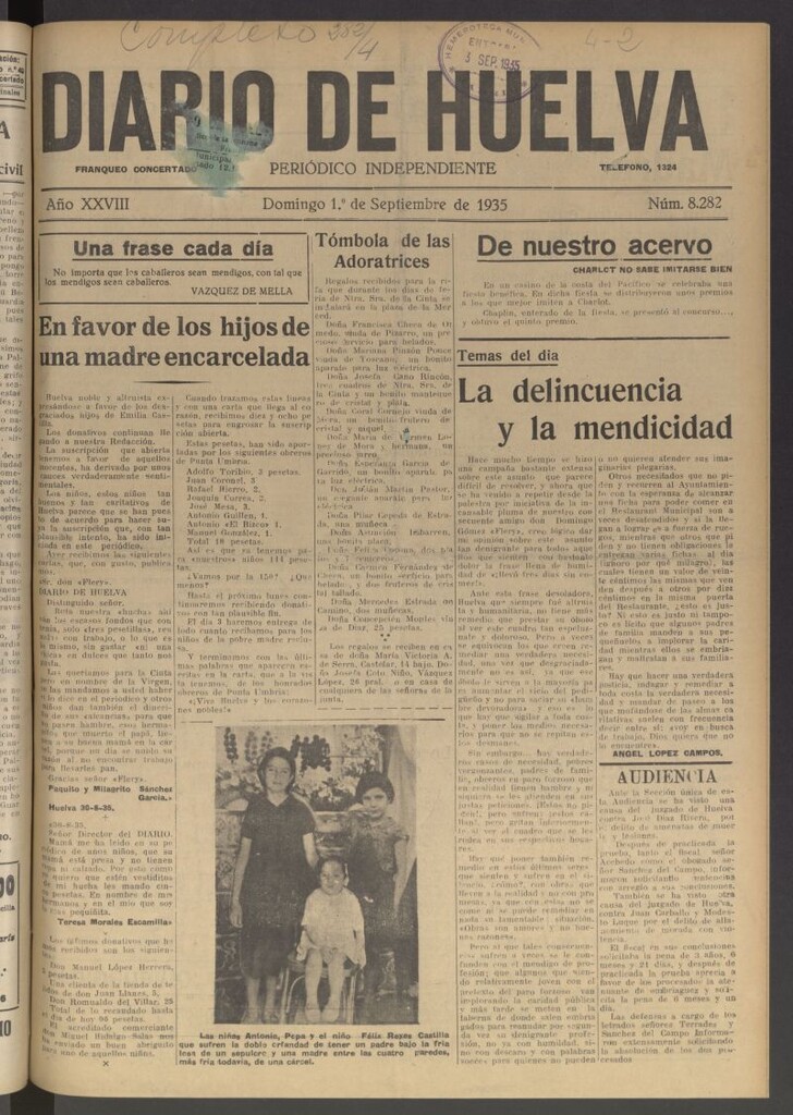 Miniatura de Diario de Huelva : periódico independiente del 1 de septiembre de 1935