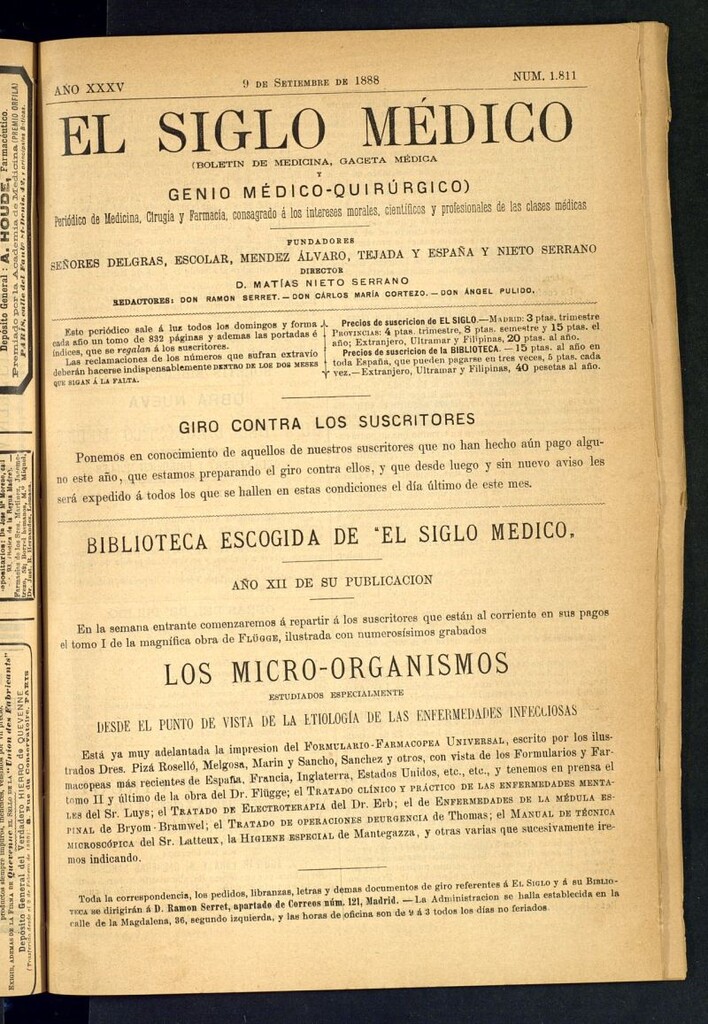 Miniatura de El Siglo Médico: boletín de medicina y gaceta médica del 9 de septiembre de 1888