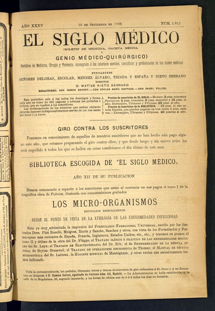 Miniatura de El Siglo Médico: boletín de medicina y gaceta médica del 16 de septiembre de 1888