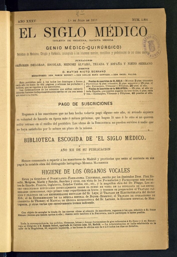 Miniatura de El Siglo Médico: boletín de medicina y gaceta médica del 1 de julio de 1888