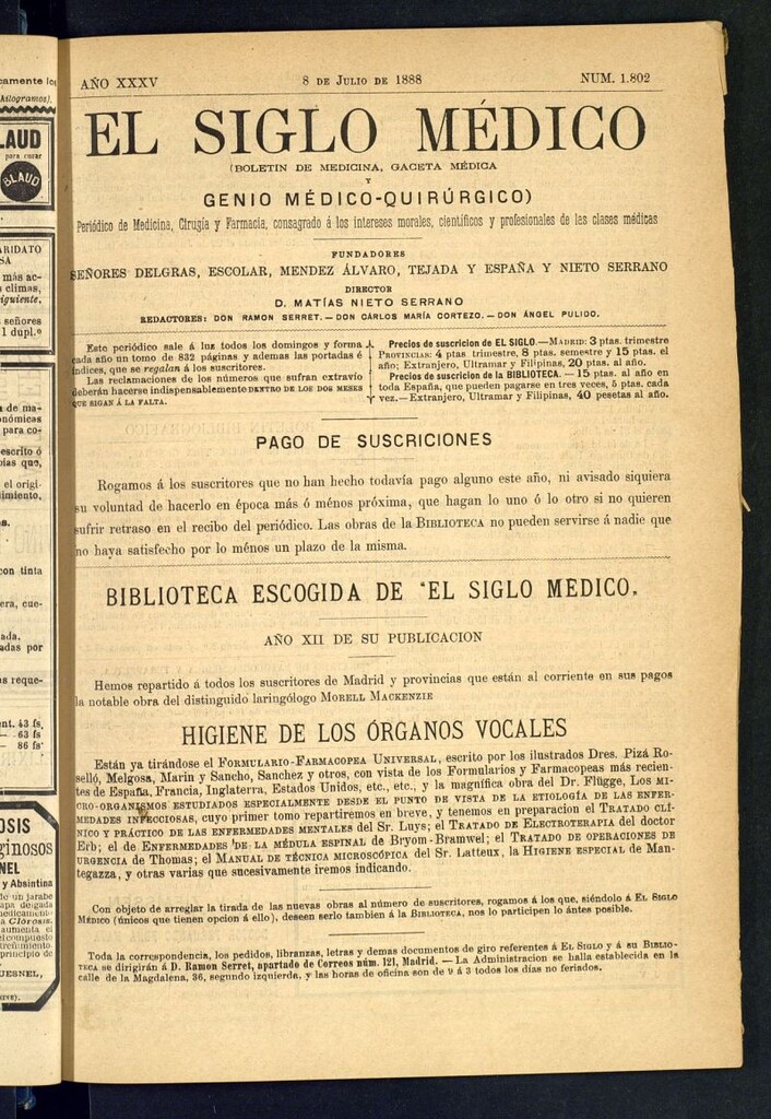 Miniatura de El Siglo Médico: boletín de medicina y gaceta médica del 8 de julio de 1888