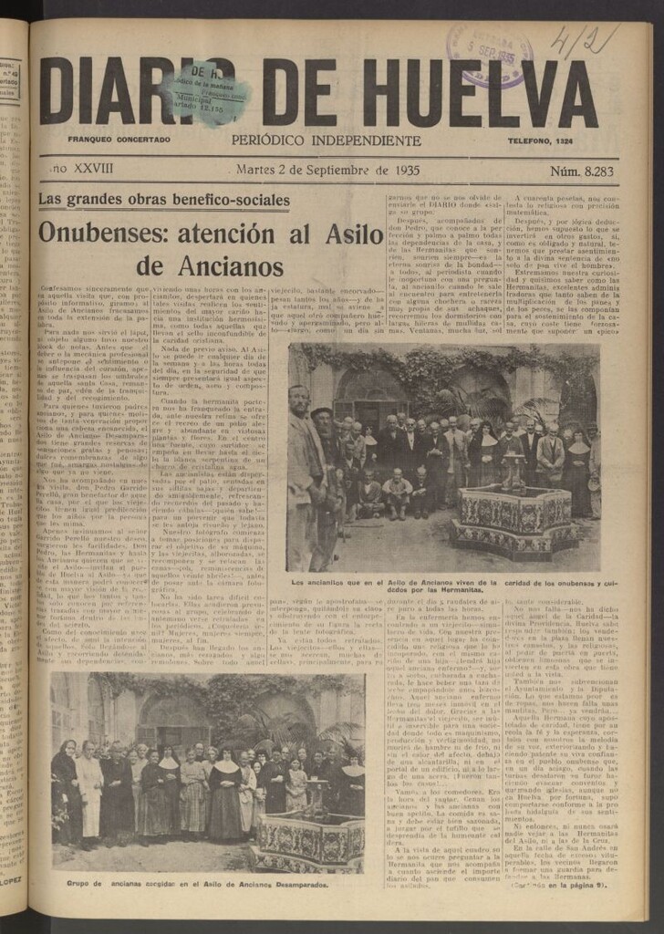 Miniatura de Diario de Huelva : periódico independiente del 2 de septiembre de 1935