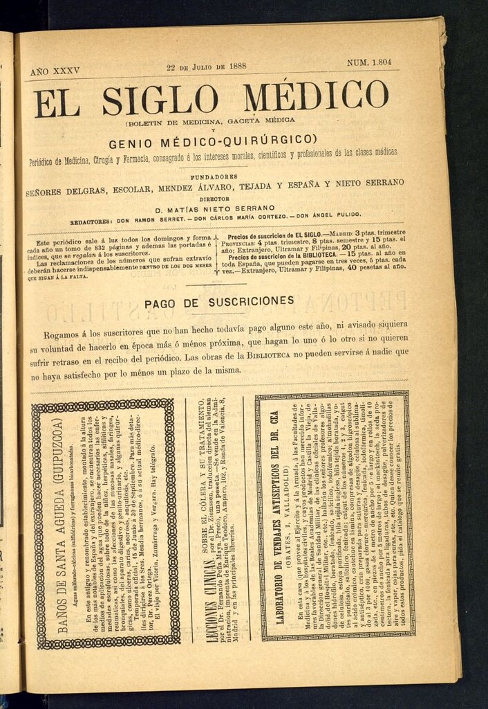 Miniatura de El Siglo Médico: boletín de medicina y gaceta médica del 22 de julio de 1888