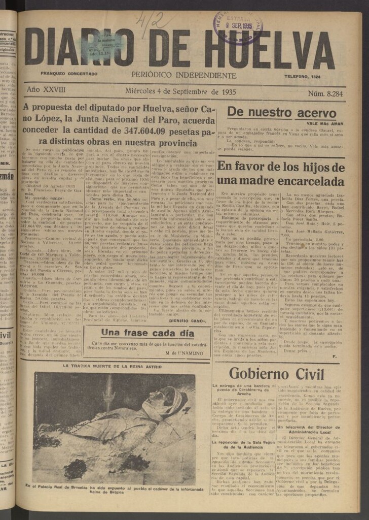 Miniatura de Diario de Huelva : periódico independiente del 4 de septiembre de 1935
