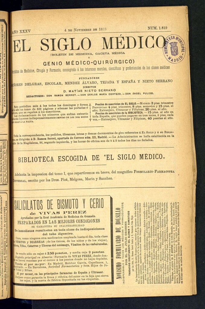Miniatura de El Siglo Médico: boletín de medicina y gaceta médica del 4 de noviembre de 1888