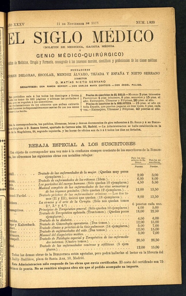Miniatura de El Siglo Médico: boletín de medicina y gaceta médica del 11 de noviembre de 1888
