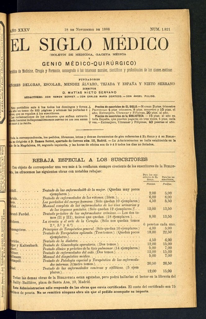 Miniatura de El Siglo Médico: boletín de medicina y gaceta médica del 18 de noviembre de 1888