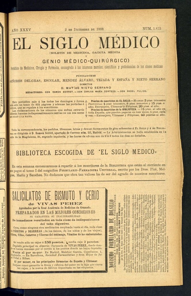 Miniatura de El Siglo Médico: boletín de medicina y gaceta médica del 2 de diciembre de 1888
