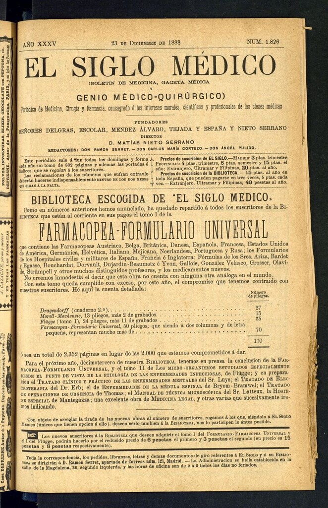 Miniatura de El Siglo Médico: boletín de medicina y gaceta médica del 23 de diciembre de 1888
