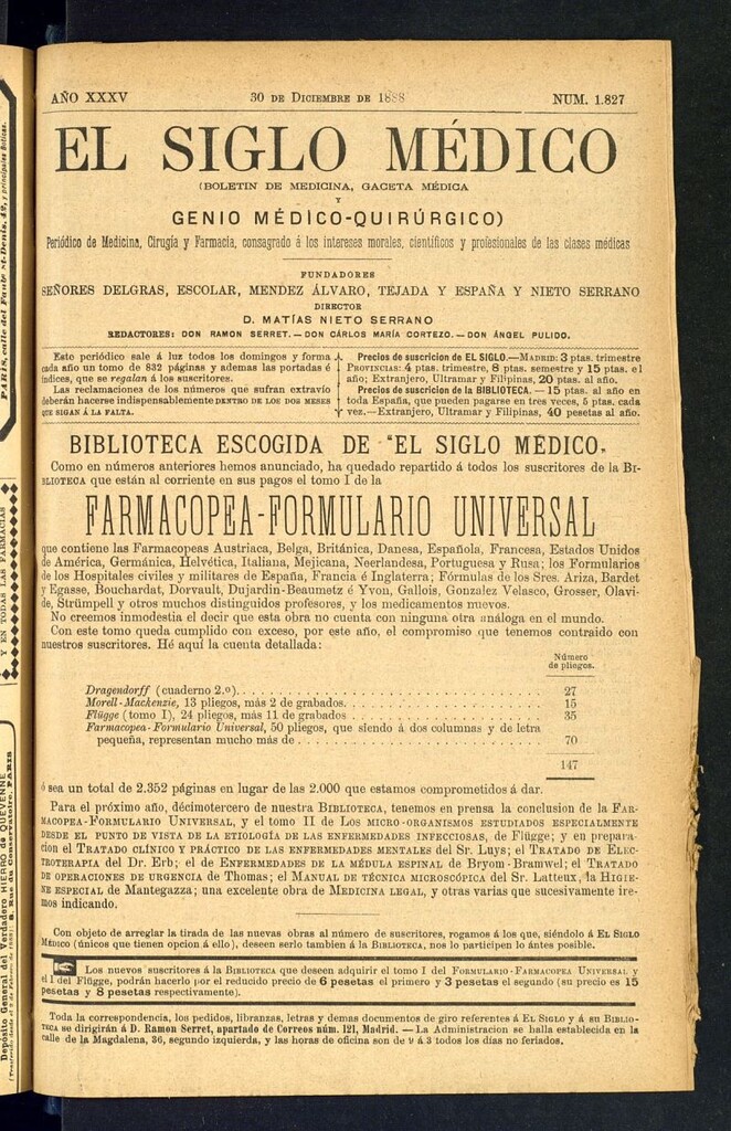 Miniatura de El Siglo Médico: boletín de medicina y gaceta médica del 30 de diciembre de 1888