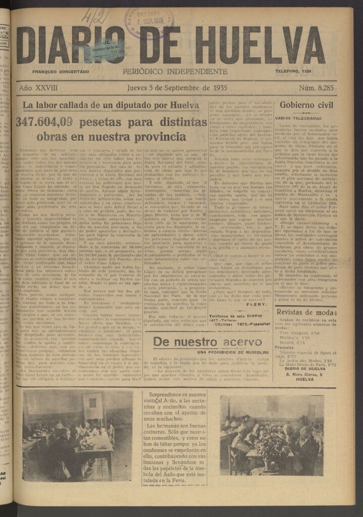 Miniatura de Diario de Huelva : periódico independiente del 5 de septiembre de 1935