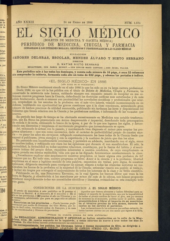 Miniatura de El Siglo Médico : boletín de medicina y gaceta médica del 24 de enero de 1886
