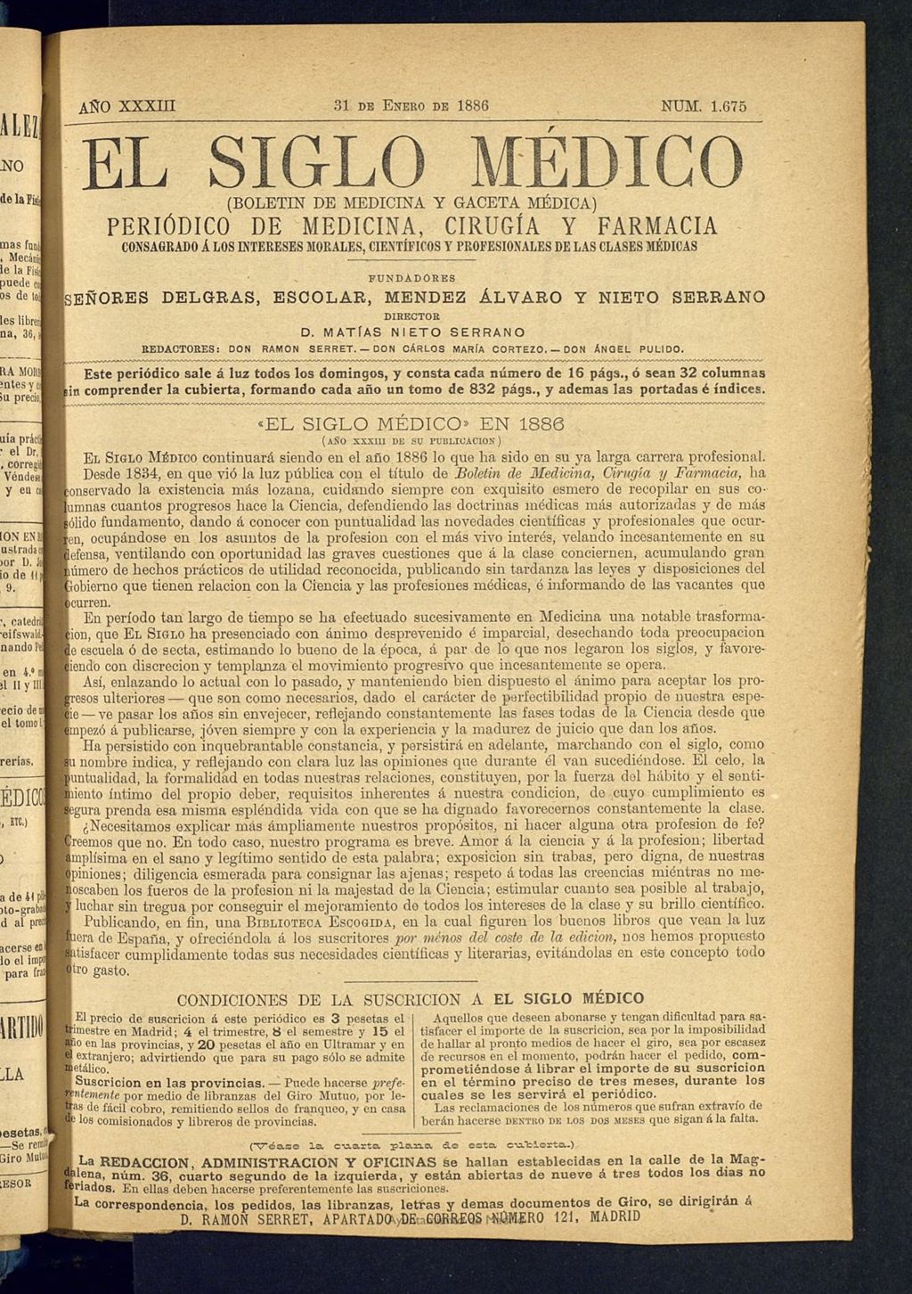 Miniatura de El Siglo Médico : boletín de medicina y gaceta médica del 31 de enero de 1886