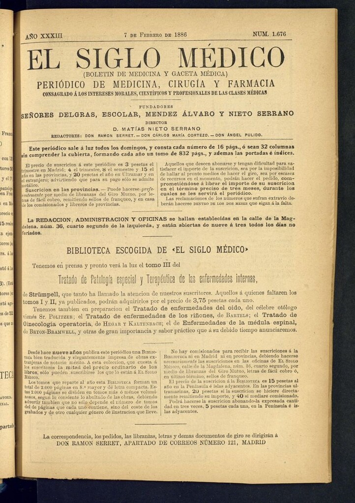 Miniatura de El Siglo Médico : boletín de medicina y gaceta médica del 7 de febrero de 1886