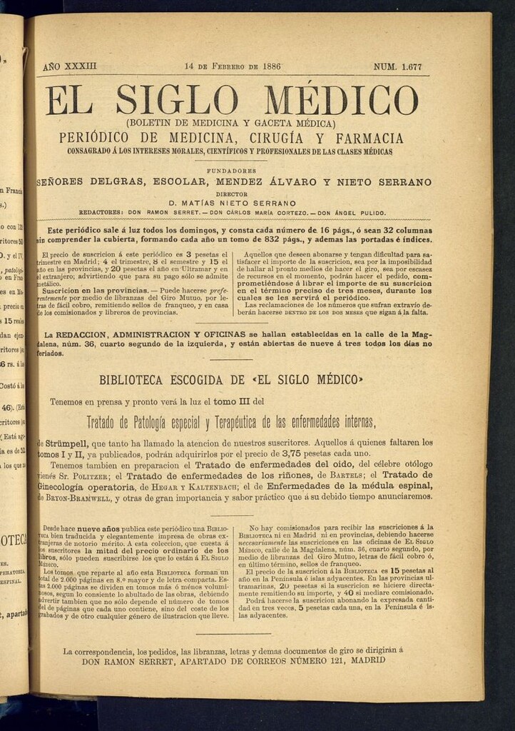 Miniatura de El Siglo Médico : boletín de medicina y gaceta médica del 14 de febrero de 1886