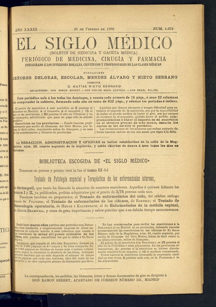 Miniatura de El Siglo Médico : boletín de medicina y gaceta médica del 28 de febrero de 1886
