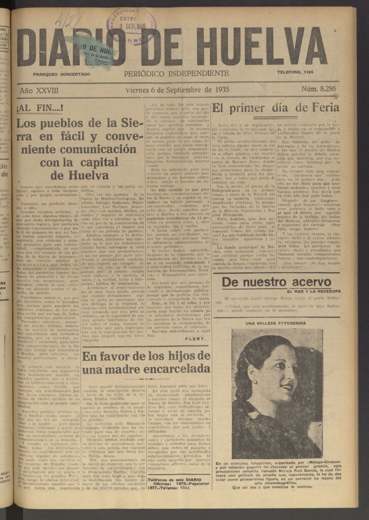 Miniatura de Diario de Huelva : periódico independiente del 6 de septiembre de 1935