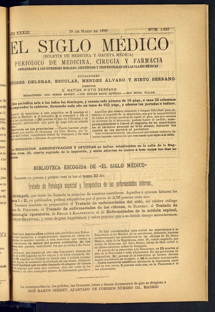 Miniatura de El Siglo Médico : boletín de medicina y gaceta médica del 28 de marzo de 1886