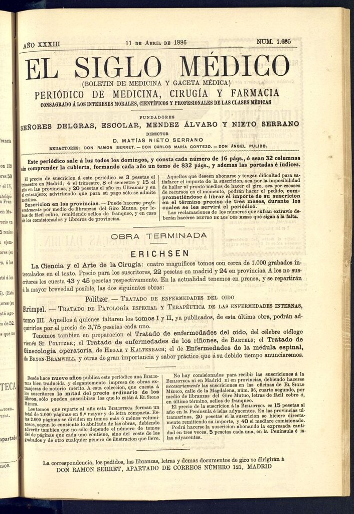 Miniatura de El Siglo Médico : boletín de medicina y gaceta médica del 11 de abril de 1886