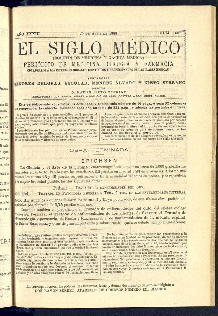 Miniatura de El Siglo Médico : boletín de medicina y gaceta médica del 25 de abril de 1886