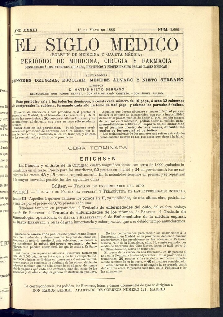 Miniatura de El Siglo Médico : boletín de medicina y gaceta médica del 16 de mayo de 1886
