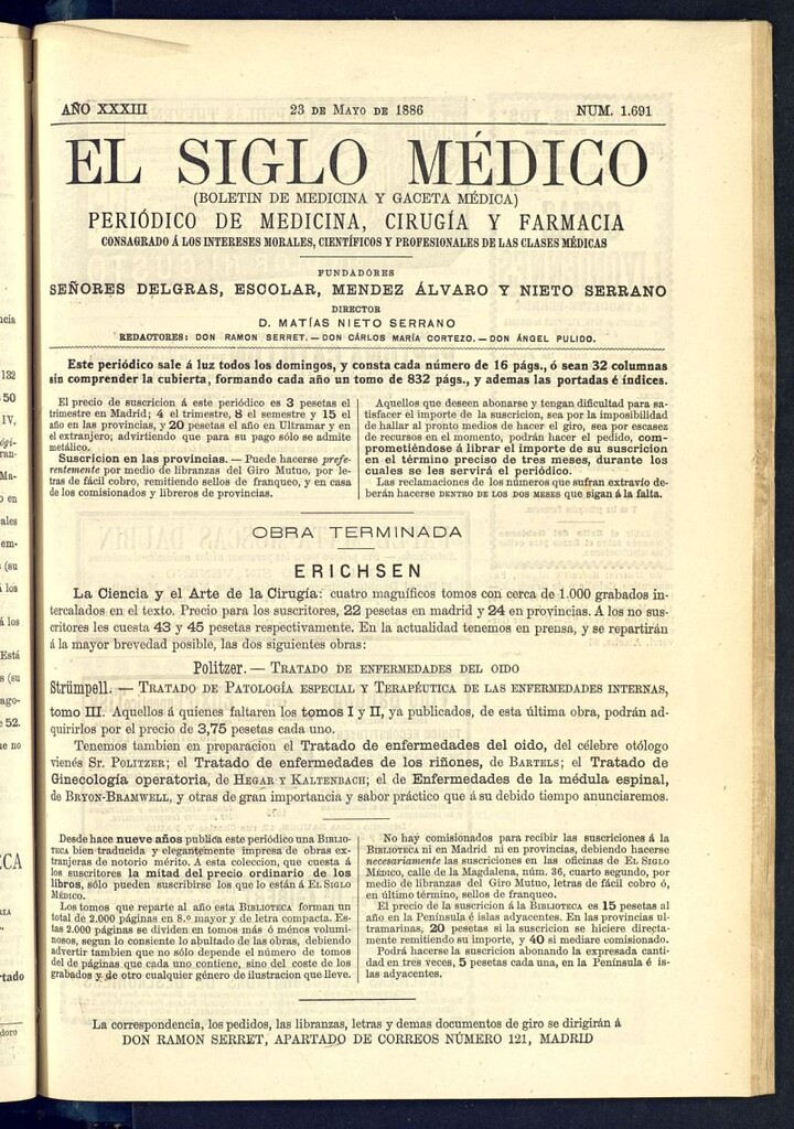 Miniatura de El Siglo Médico : boletín de medicina y gaceta médica del 23 de mayo de 1886