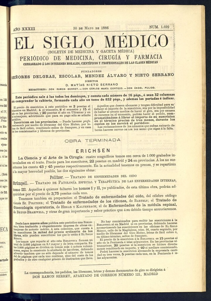 Miniatura de El Siglo Médico : boletín de medicina y gaceta médica del 30 de mayo de 1886