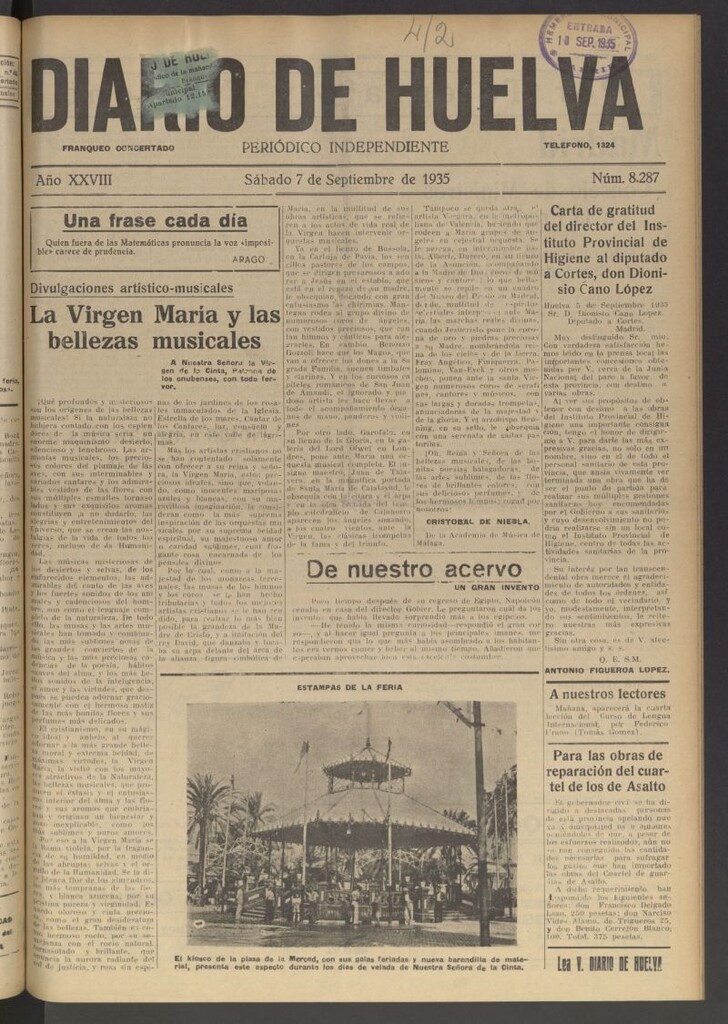 Miniatura de Diario de Huelva : periódico independiente del 7 de septiembre de 1935