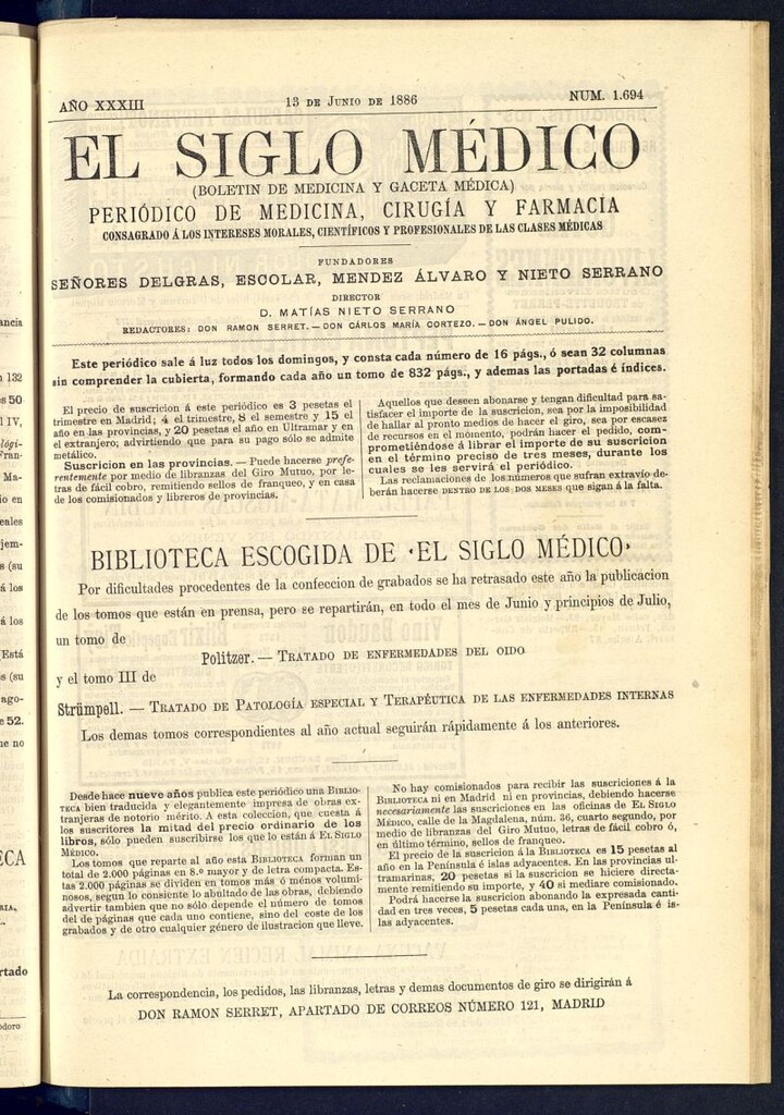 Miniatura de El Siglo Médico : boletín de medicina y gaceta médica del 13 de junio de 1886