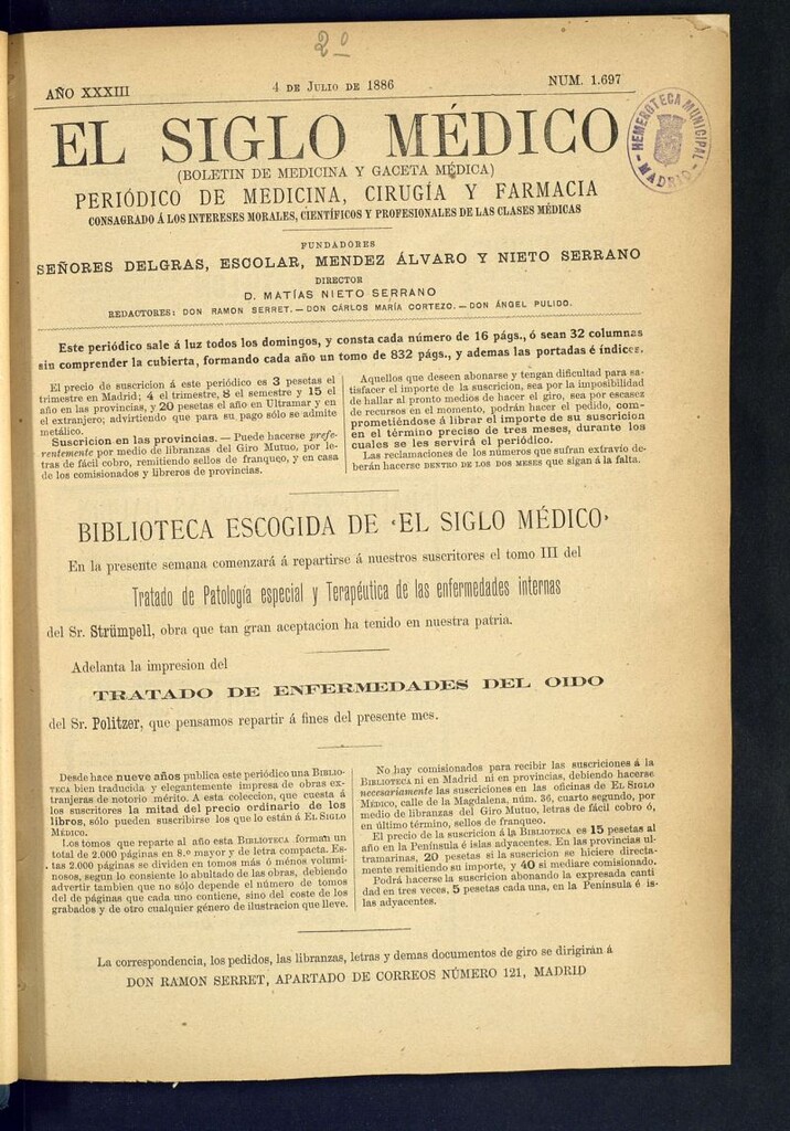 Miniatura de El Siglo Médico : boletín de medicina y gaceta médica del 4 de julio de 1886