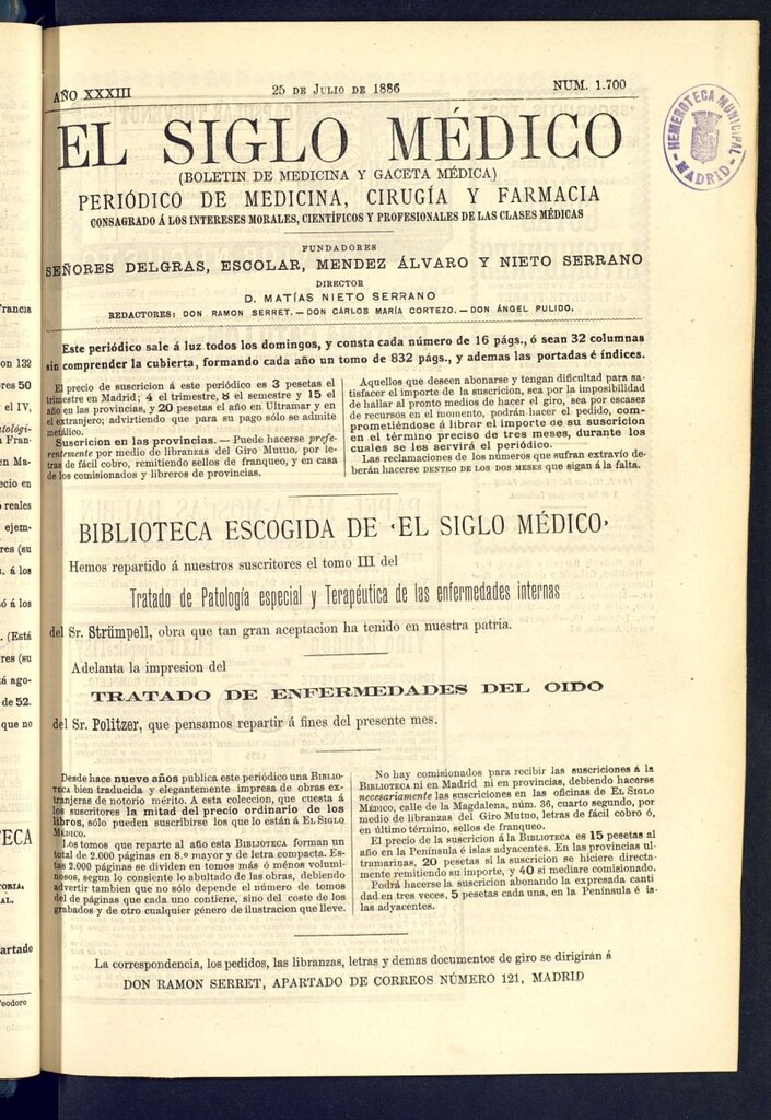 Miniatura de El Siglo Médico : boletín de medicina y gaceta médica del 25 de julio de 1886