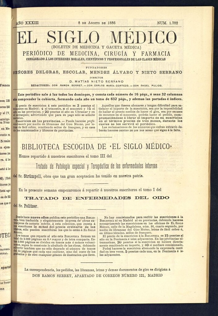 Miniatura de El Siglo Médico : boletín de medicina y gaceta médica del 8 de agosto de 1886