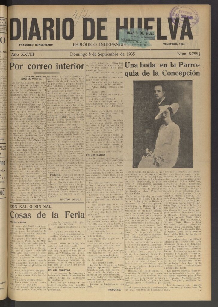 Miniatura de Diario de Huelva : periódico independiente del 8 de septiembre de 1935
