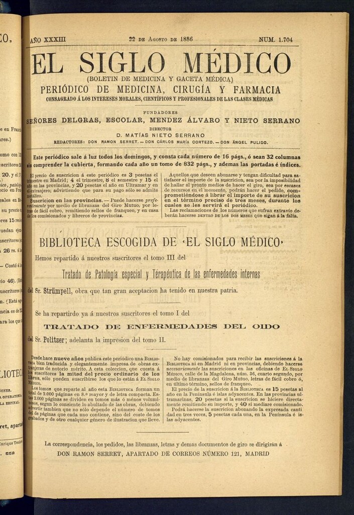 Miniatura de El Siglo Médico : boletín de medicina y gaceta médica del 22 de agosto de 1886