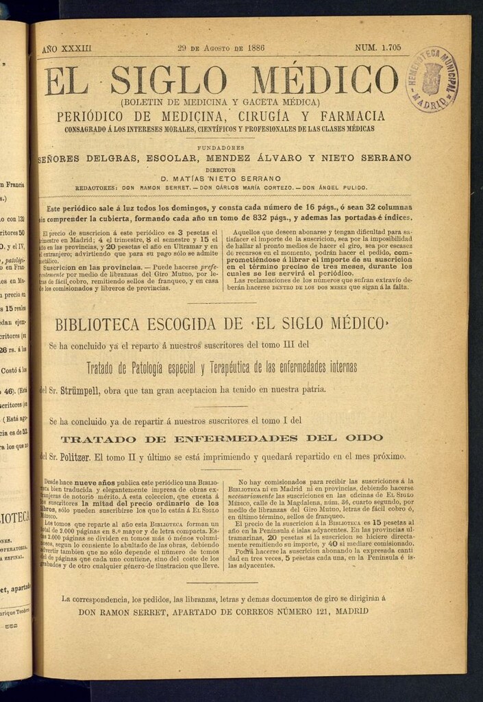 Miniatura de El Siglo Médico : boletín de medicina y gaceta médica del 29 de agosto de 1886
