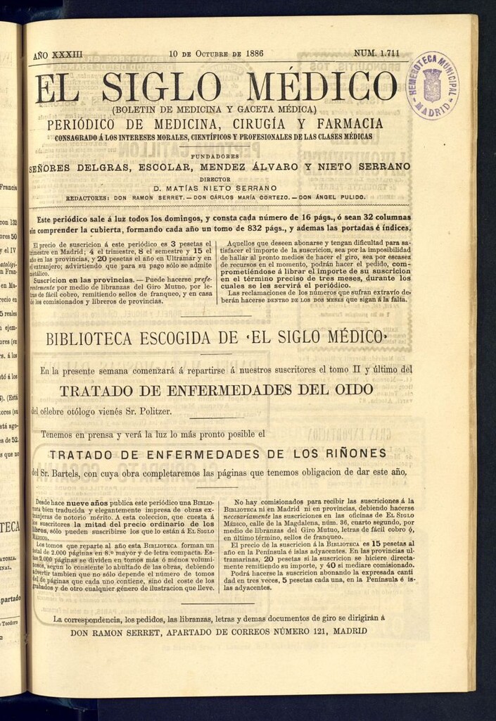 Miniatura de El Siglo Médico : boletín de medicina y gaceta médica del 10 de octubre de 1886