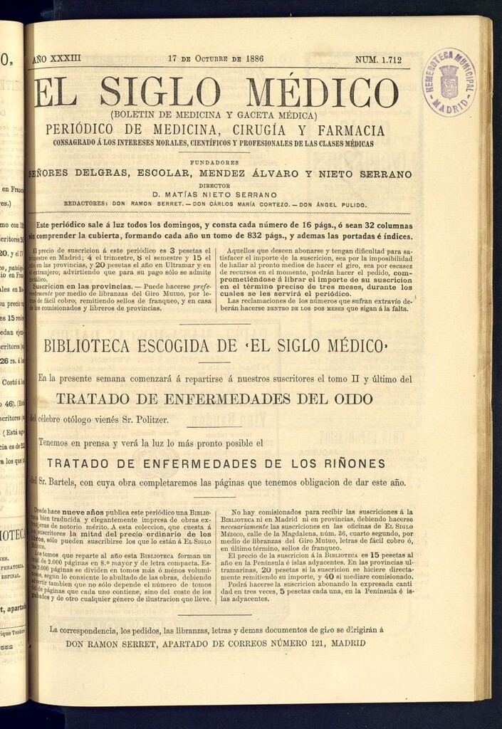Miniatura de El Siglo Médico : boletín de medicina y gaceta médica del 17 de octubre de 1886