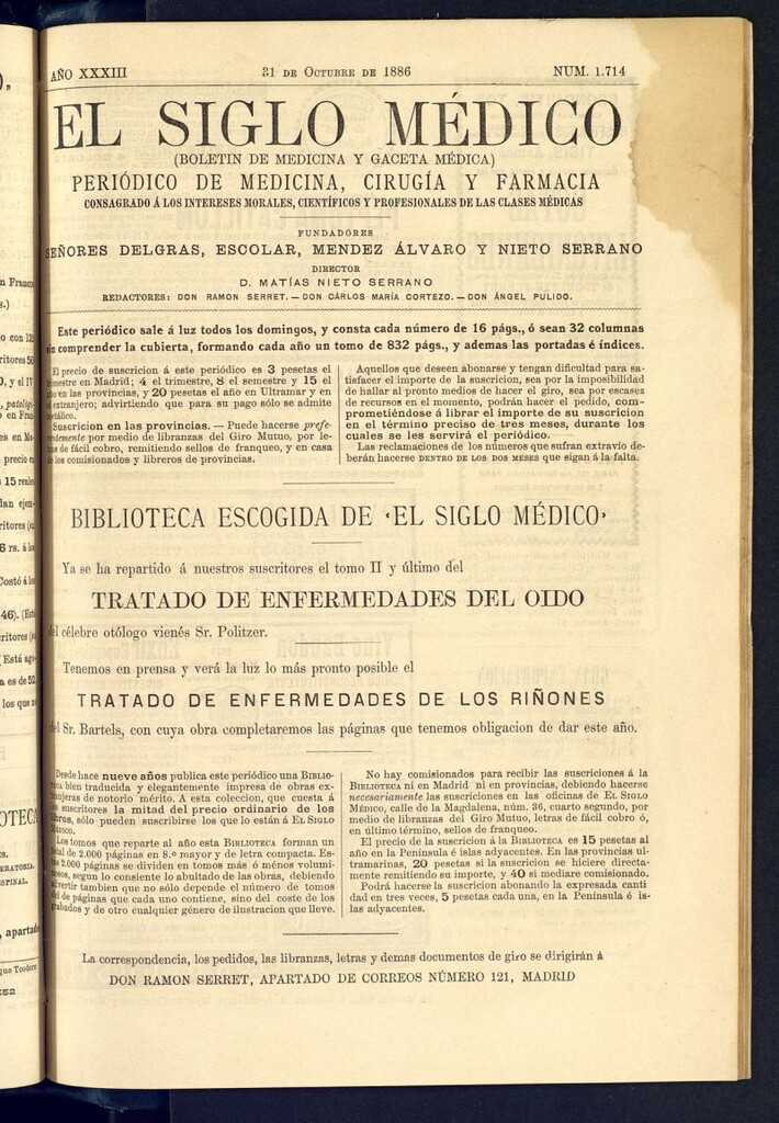 Miniatura de El Siglo Médico : boletín de medicina y gaceta médica del 31 de octubre de 1886
